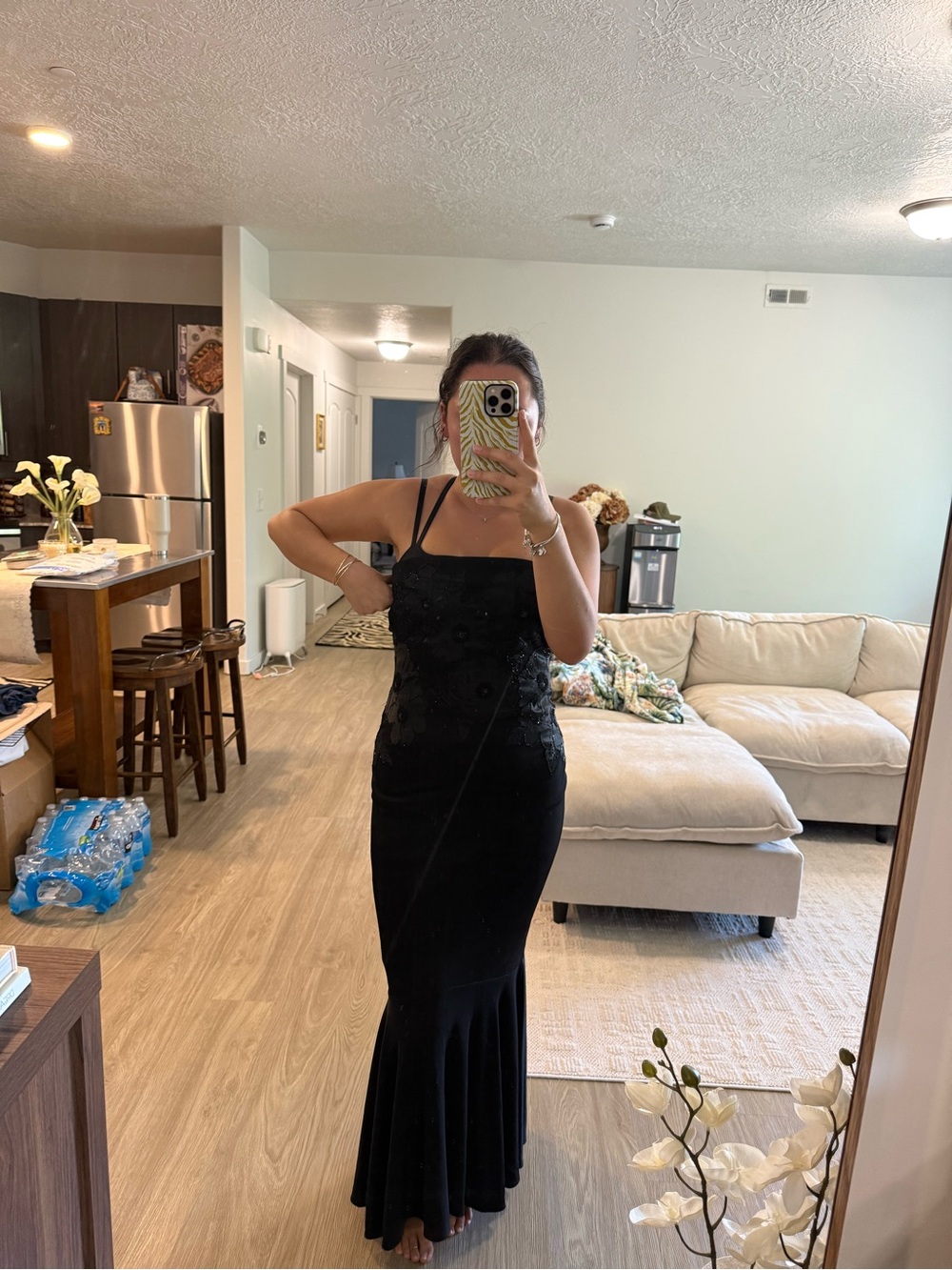 RIMINI Strapless Black Evening Gown with Floral Embellishment - Picture 3 of 4